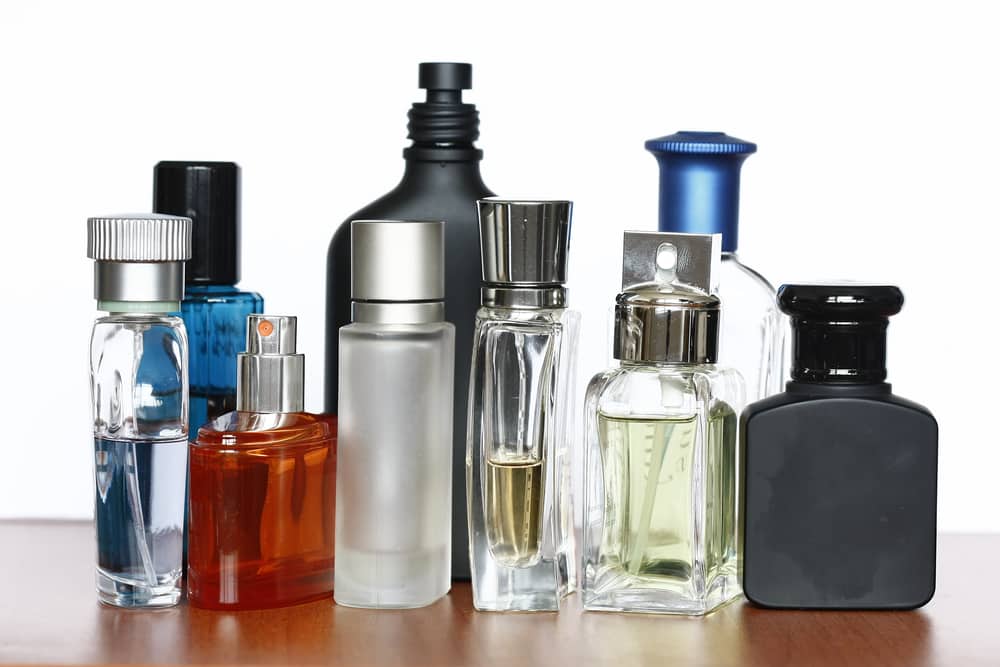 Article: Perfume Strengths. Image shows Perfume and Cologne Bottles in a row